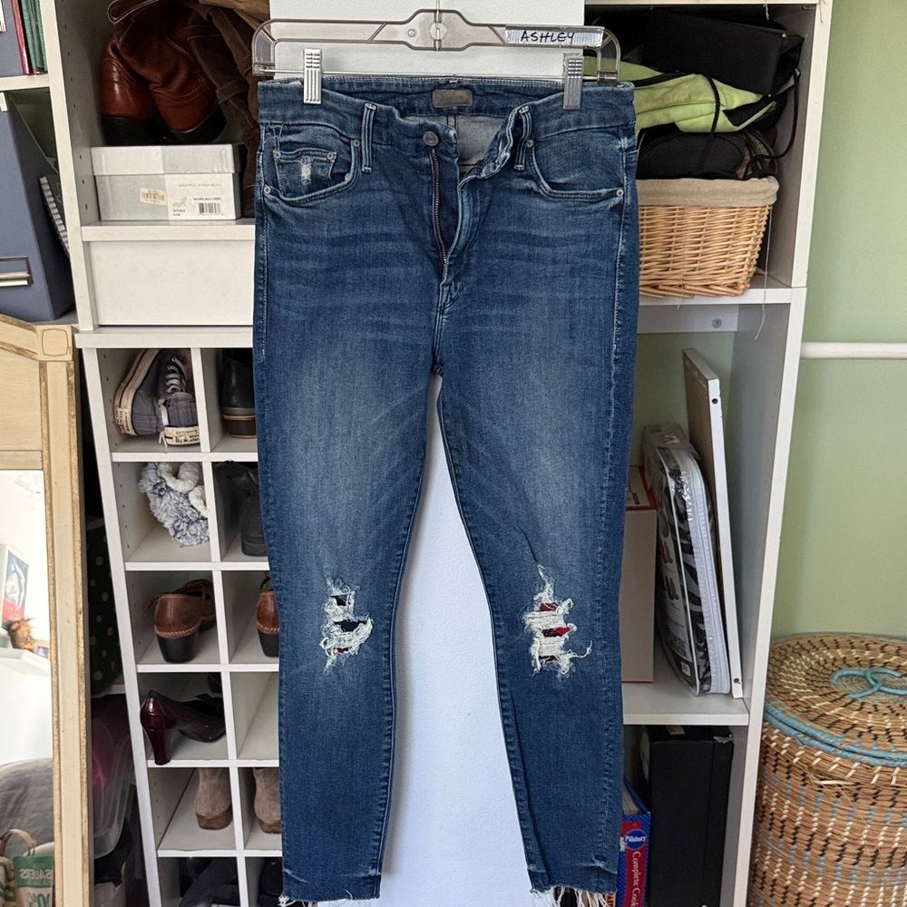 MOTHER Blue Denim Jeans Waistband Detail